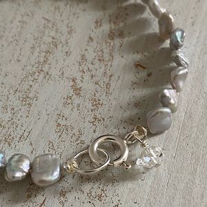 Grey Freshwater Keshi Pearl & Herkimer Bracelet